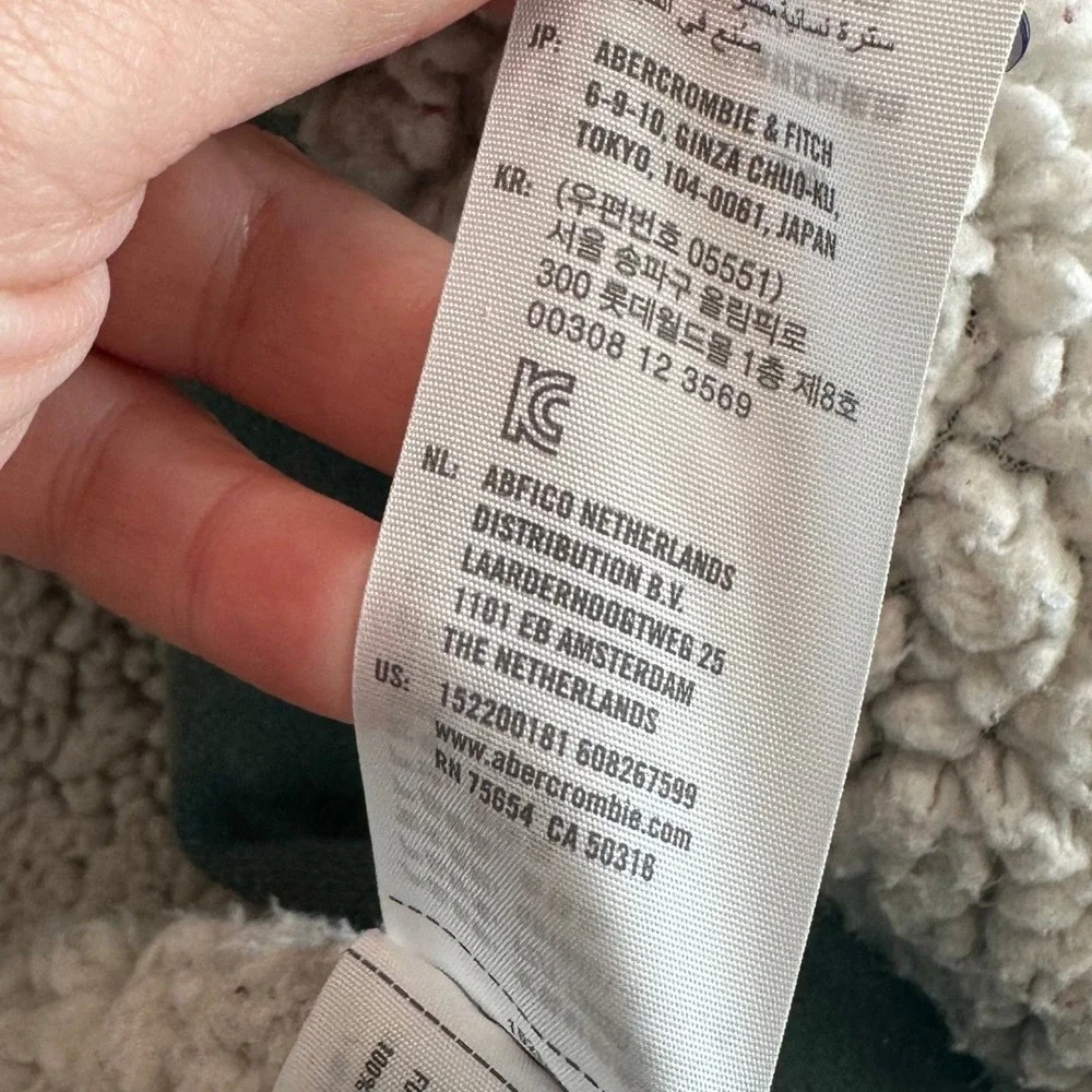 VTG Y2K Abercrombie Sherpa Lined Hoodie Full‎ Zip Teal Spellout Women's M Rare - Picture 6 of 11